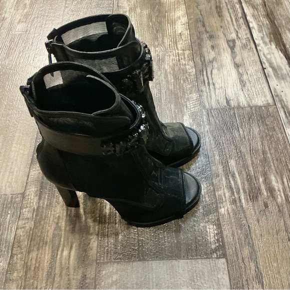 Karl Lagerfeld Black Peep-Toe Heeled Boots Size 5.5 - Picture 9 of 11